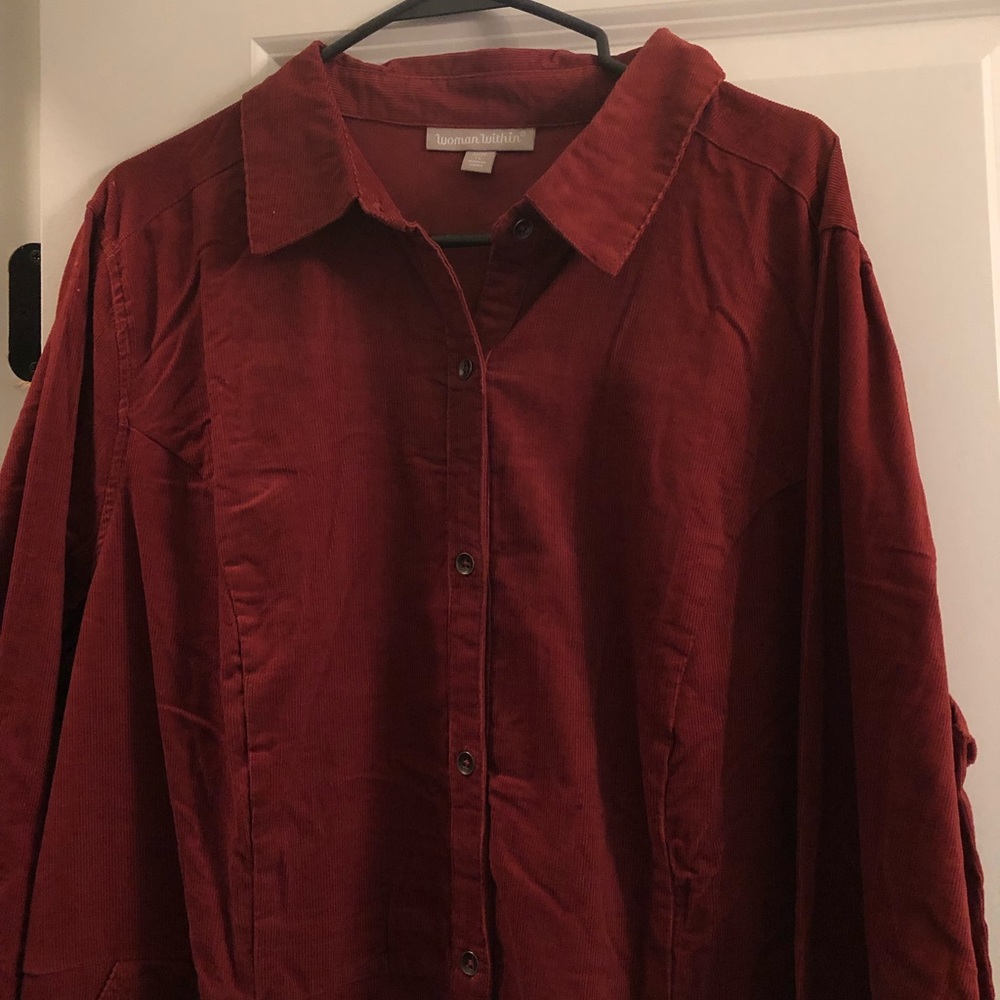 Corduroy Shirt Dress 1x 22/24 burgundy NWOT